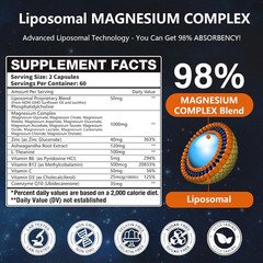 21 in 1 Liposomal 12 Active Types Magnesium Complex 1400mg (Glycinate,Citrate,Ma