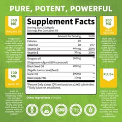 Oregano Oil Capsules w/Black Seed Oil,Antioxidant, Immune &Digestive Support