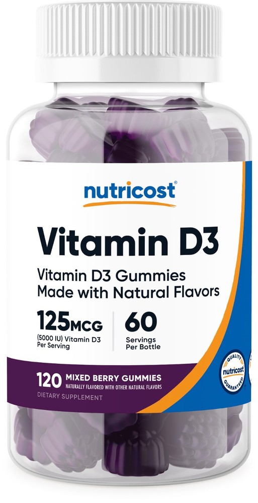 Nutricost Vitamin D3 Gummies 5,000 IU (125mcg), 120 Gummies – Mixed Berry Flavor