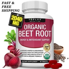 3PCS -TopLux Organic Beet Root 2040mg–90Tablets–Energy,Circulation&Antioxidant