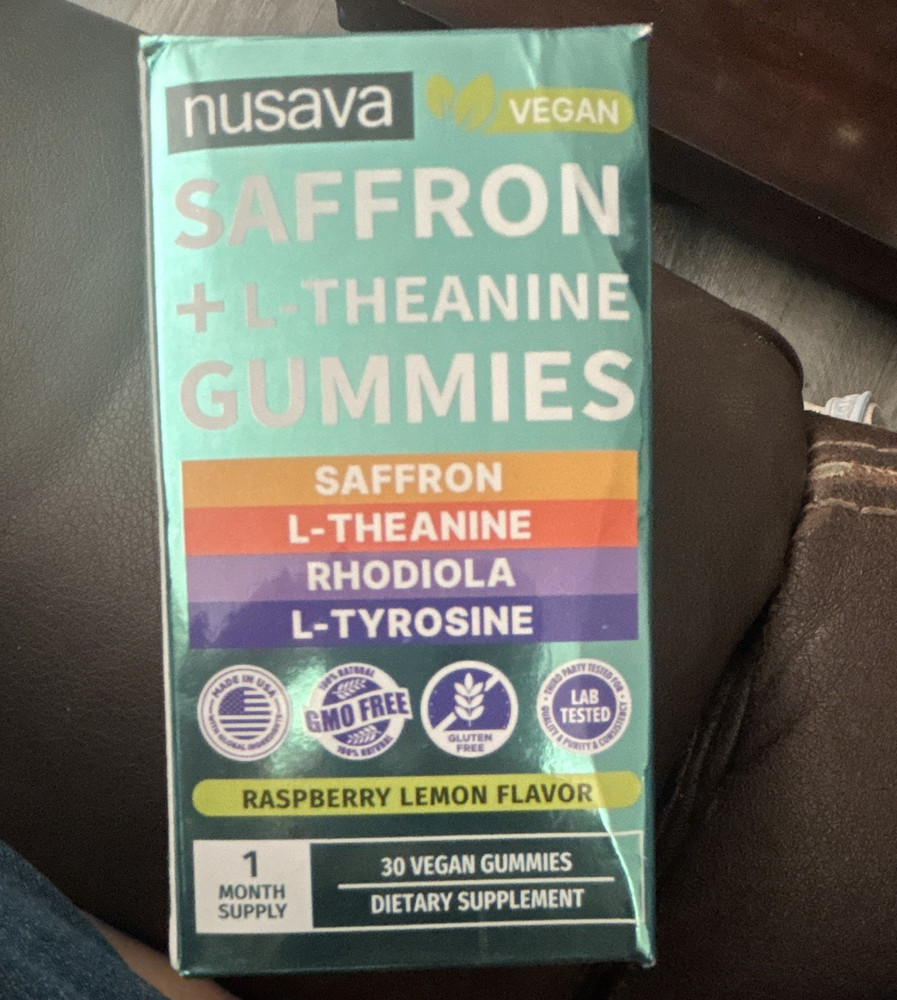 Nusava Saffron + L-Theanine Gummies 150mg 30 Count Vegan Raspberry Lemon