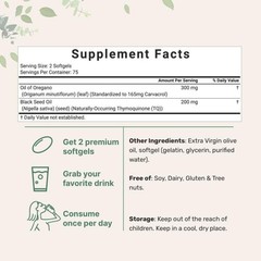 2 in 1 Oil of Oregano & Black Seed Softgels Count with Carvacrol,Immune Support