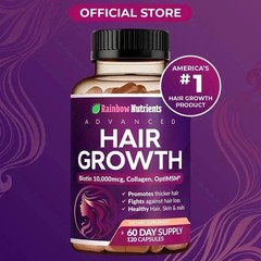 NEW Rainbow Nutrients ADVANCED Hair Growth Vitamins – Biotin 10,000mcg, Collagen
