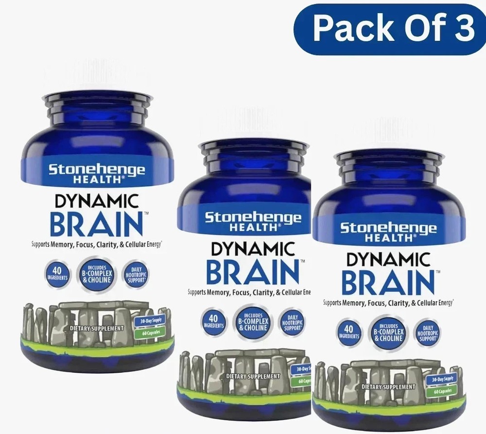 Pack of 3 Dynamic Brain Supplement 180Capsules–Memory Focus Clarity EXP 04/2027