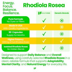 Healthfare Rhodiola Rosea Capsules 1000mg Equivalent | 90 Vegan Capsules