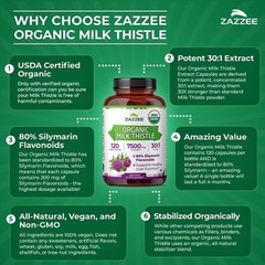 USDA Organic Milk Thistle 30:1 Extract, 80% Silymarin, 120 Capsules, 4 Supp…