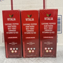 3 X Cayenne Pepper Hawthorn Beet Root Turmeric Vitamin K2+D3 Liquid Drops 60ML