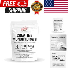 HEARTHY FOODS Creatine Monohydrate Micronized Powder 500G – 100 Servings, 5000mg