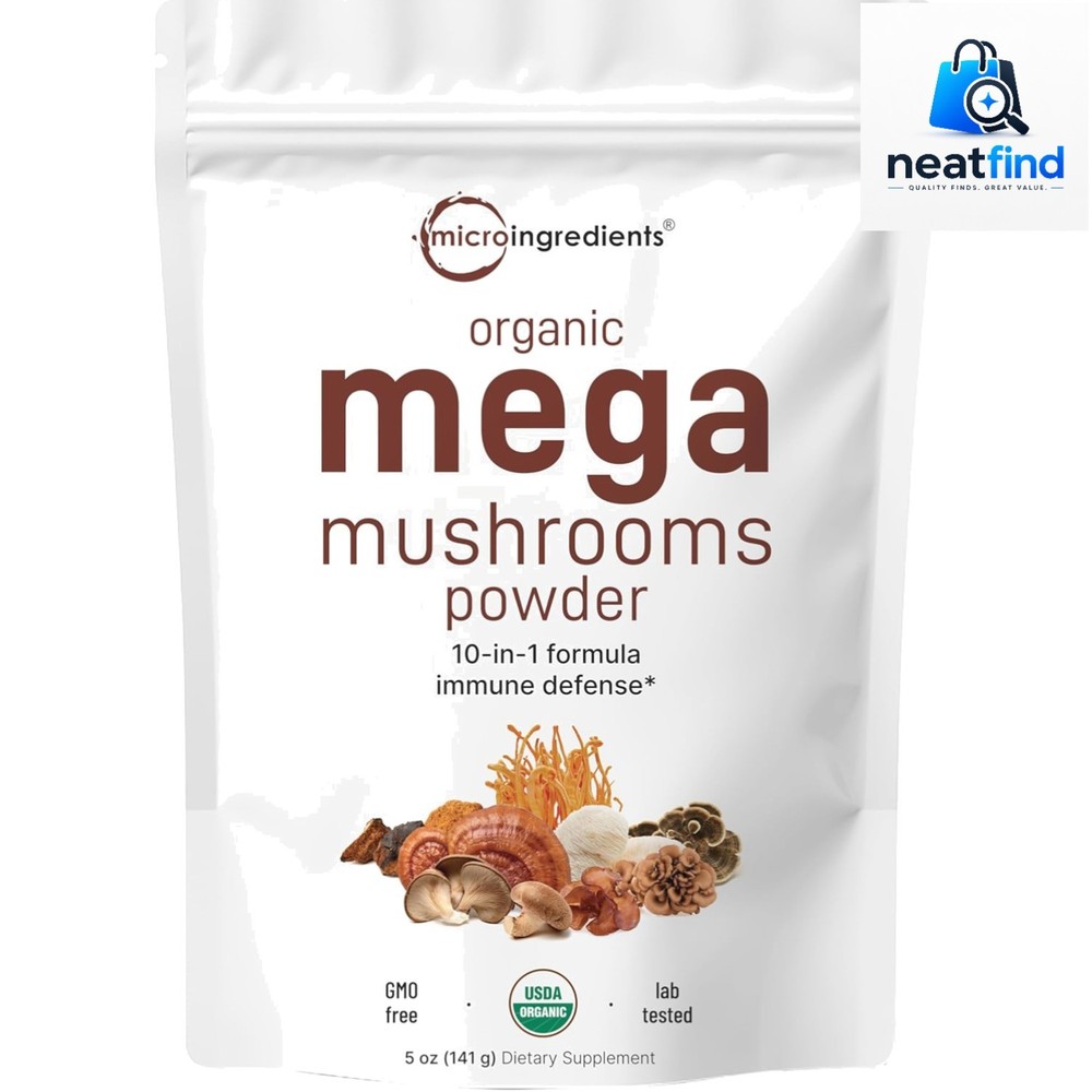 Organic Mega Mushroom Powder, 5oz 141 Days Supply | 10-in-1 with Chaga, Lion’…