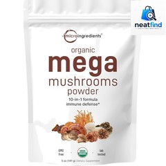 Organic Mega Mushroom Powder, 5oz 141 Days Supply | 10-in-1 with Chaga, Lion’…