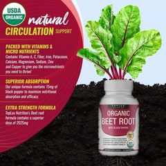 Toplux Organic Beet Root Tablets-Nitric Oxide Booster Beetroot Formula 2040mg