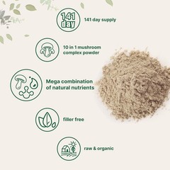 Organic Mega Mushroom Powder, 5oz 141 Days Supply | 10-in-1 with Chaga, Lion’…