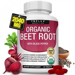Toplux Organic Beet Root Tablets-Nitric Oxide Booster Beetroot Supplement 2040m+