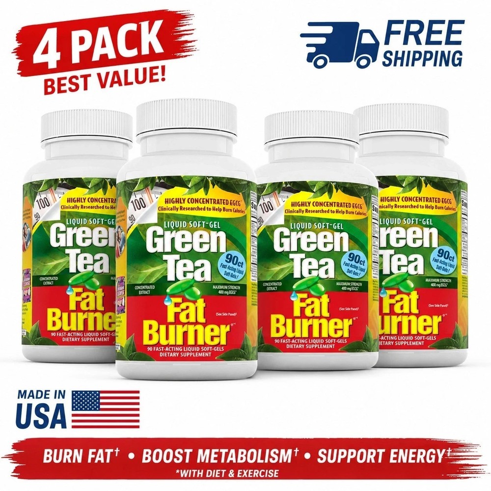 Applied Nutrition, Green Tea Fat Burner, 4 PACK, 90 Fast-Acting Liquid Soft-Gels