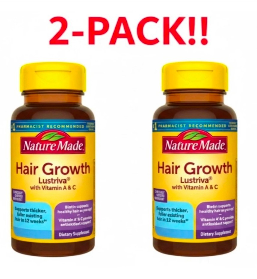 2 PACK (60 Count) Nature Ma8de Hair Growth Softgels Lustriva EXP Mar 2028 -Nib
