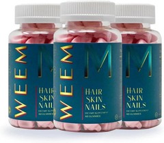 3 Packs WEEM Hair Skin and Nails Gummies, Vegan biotin Vitamins, Healthy Hair