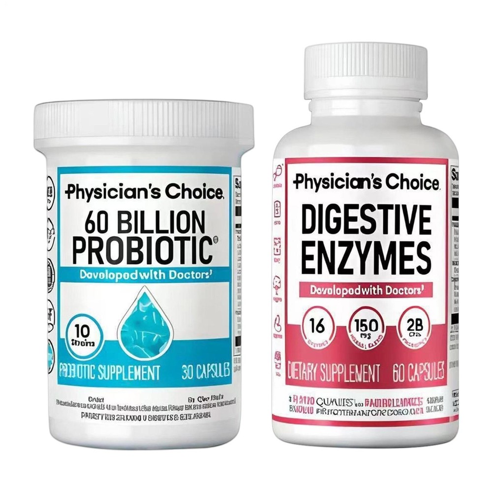 Health Gut Bundle: 60 Billion Probiotics 30ct + Digestive Enzymes 60ct Supports