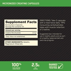 Optimum Nutrition Creatine 2500, 2.5g Monohydrate Muscle Strength, 100 Capsules