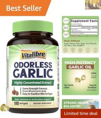 Pure Odorless Garlic Oil Supplement – 180 Softgels for Heart & Immune Support
