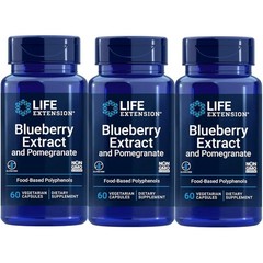 Life Extension Blueberry Extract and Pomegranate 60 vcaps Each (Pack of 3)