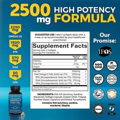 Triple Strength Fish Oil Omega 3 Supplements for Women and Men – 2500 mg High…