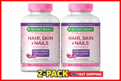 2-PACK Nature’s Bounty HAIR SKIN NAILS 250 Softgels Multivitamin 5000 mcg Biotin