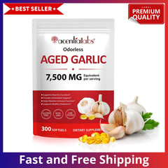 Odorless Garlic 7500Mg per Servings, 300 Softgels | 2 Years Aged Garlic Extra…