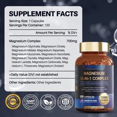 Magnesium 12 in 1 Complex 700mg – Glycinate Citrate Malate Taurate – 3 Bottles