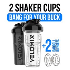 Velomix -2 Pack- 28 Oz Protein Shaker Bottles For Protein Mixes – 2X Wire Whisk