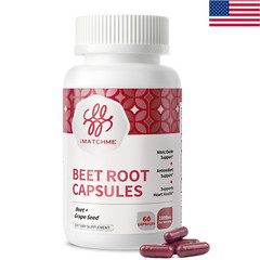 Beet Root 1800 mg Strength 20:1 Extract, 60 Capsules for Blood Flow & Hear