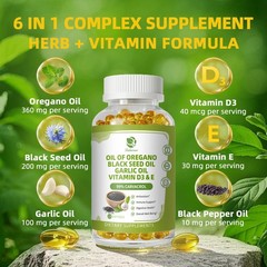Oregano Oil Capsules w/Black Seed Oil,Antioxidant, Immune &Digestive Support