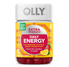 OLLY Extra Strength Daily Energy Gummy, Caffeine Free, 1000mcg Vitamin B12 60 Ct
