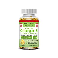 Omega 3 Fish Oil – 2400mg, 30/60/120 Capsules – 3x Strength Non-GMO Vegan