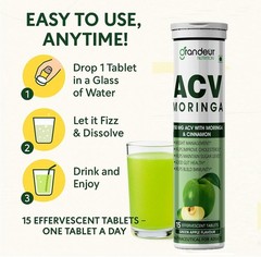 Grandeur ACV Moringa For Weight Management, Apple Cider Vinegar 15 Tablets Pack4