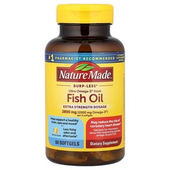 2 X Nature Made, Fish Oil, Burp-Less, Lemon, 60 Softgels (1,400 mg per Softgel)