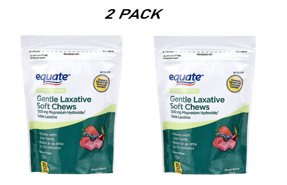 (2 Pack) Equate Gentle Laxative Soft Chews, Mixed Berry, 30 Ct.