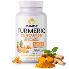 250 Capsules Turmeric Curcumin 5000mg Herbal Extract with BioPerine by YOKABA