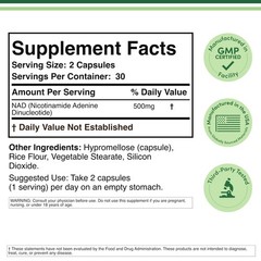 NAD+ Anti-Aging Supplement | 500mg Pure NAD Plus | 30-Day Supply | Vegan, Non-GM