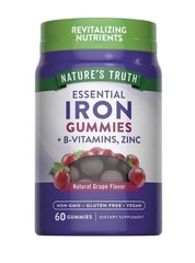 Nature’s Truth Essential Iron Gummies Grape Flavor Gummy 60ct exp July 2027