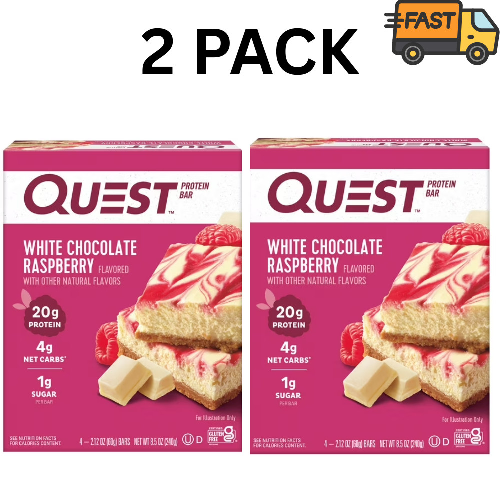 Pack of 2 Quest Protein Bars White Chocolate Raspberry Gluten Free 20g Protein