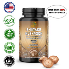 Organic Shiitake Mushroom Capsules 1,000mg 30% Polysaccharides Fruiting Bodies