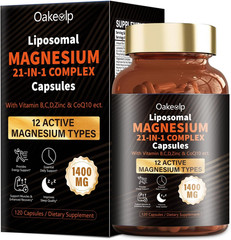 21 in 1 Liposomal 12 Active Types Magnesium Complex 1400mg (Glycinate,Citrate,Ma