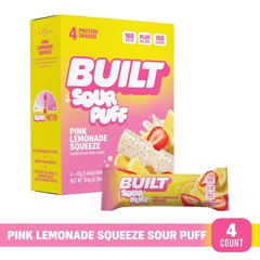 BUILT Sour Puff Protein Bar, Pink Lemonade, 16G Protein, Collagen, 150 Calories,